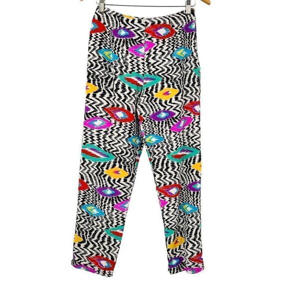 Vintage 100% Silk 80s Psychedelic Print High Waisted Cropped Straight Leg Pants - Picture 2 of 5